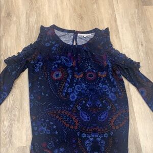 LOFT Navy and Red Floral Cold Shoulder Top